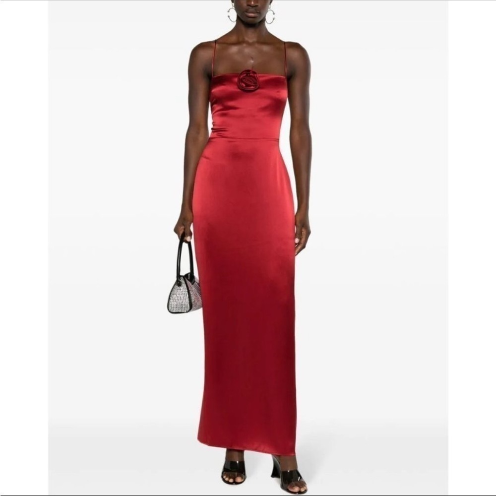 Reformation- NWT Burnt Red Silk Frankie Thin Strap Maxi Dress with Rose